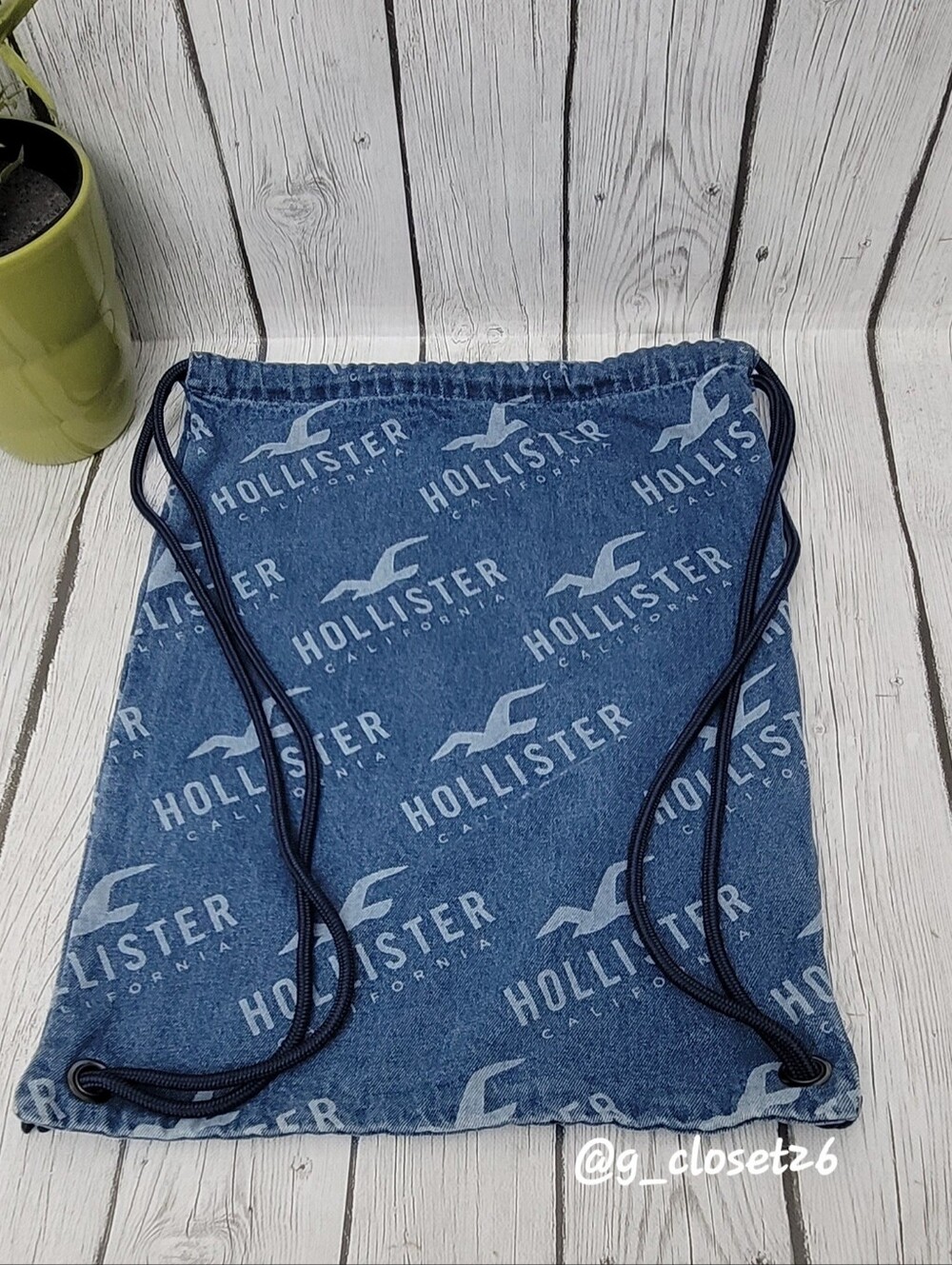 Hollister Denim Blue Logo Drawstring Backpack